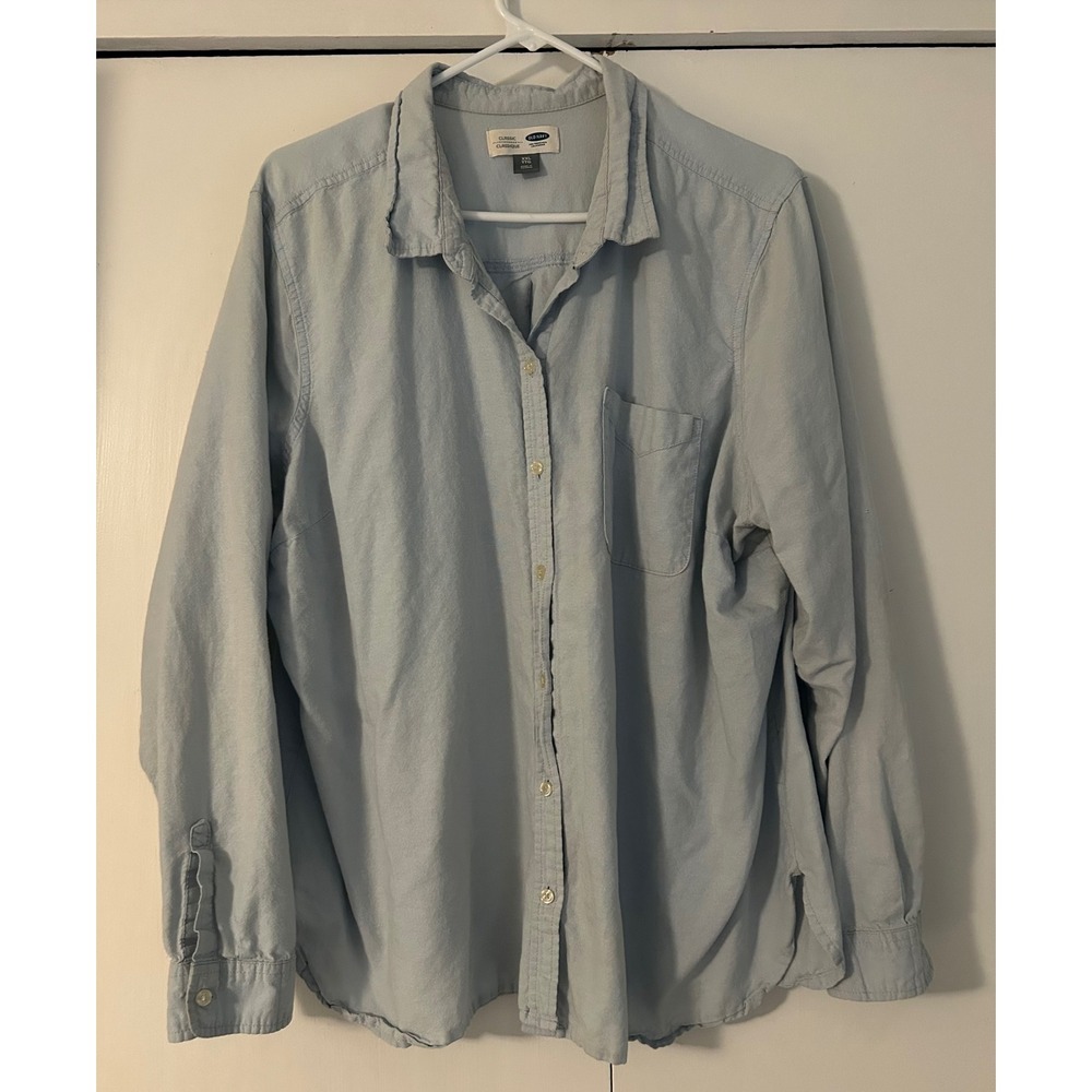Old Navy Classic Button Down Shirt Womens XXL Light Blue Cotton Long Sleeve Top